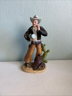 Hand-Painted Cowboy Figurine in Brown and Tan - Decorative Home Art